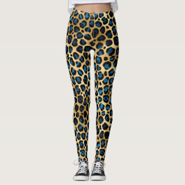 Blå och Guld Leopard Leggings