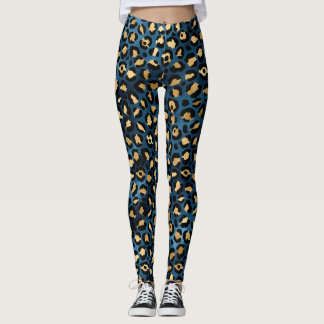 Blå och Guld Leopard Leggings