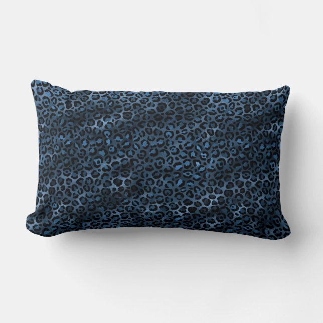 Blå och Guld Leopard Serie Design 3 Lumbarkudde (Framsida)