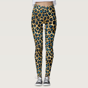 Blå och Guld Leopard-seriens utformning 4 Leggings