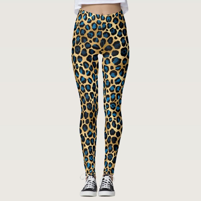 Blå och Guld Leopard-seriens utformning 4 Leggings (Framsida)