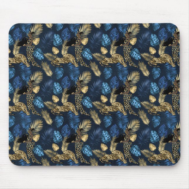 Blå och Guld Leopard-seriens utformning 8 Musmatta (Framsidan)