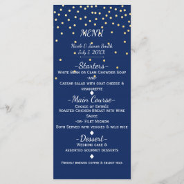 Blå och guld liten konfetti bröllopsmeny meny