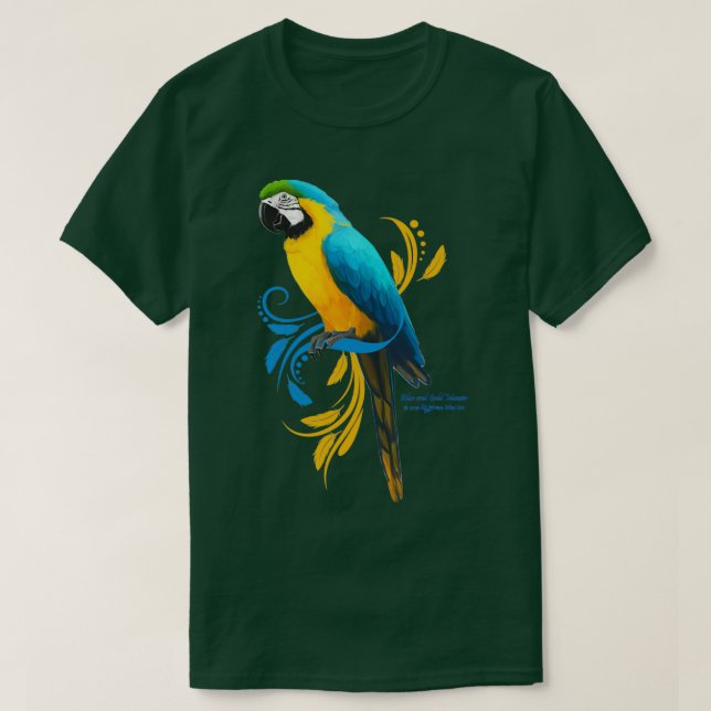 Blå och Guld Macaw 2 T Shirt (Design framsida)