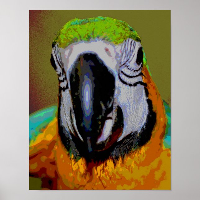 Blå och Guld Macaw Parrot Ansikte Abstrakt Art Poster (Framsidan)