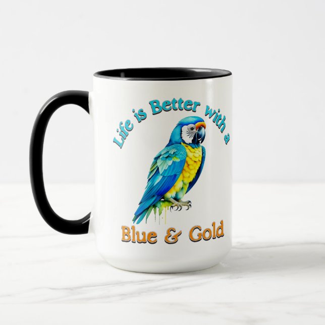 Blå och Guld Macaw Parrot Coffee älskare Gift Mugg (Vänster)