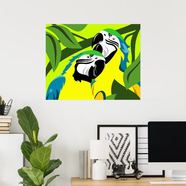 Blå och Guld Macaw Parrots Poster (Hemmakontoret)