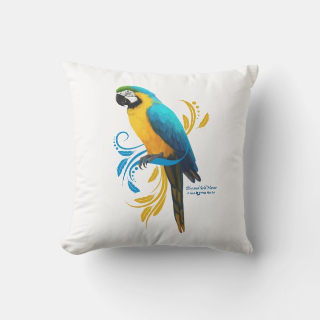 Blå och Guld Macaw Pillow Kudde (Framsida)