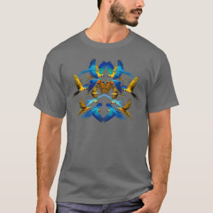 Blå och Guld Macaws med Black Backgroun T Shirt