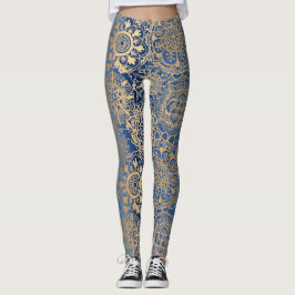 Blå och Guld Mandala Mönster Leggings