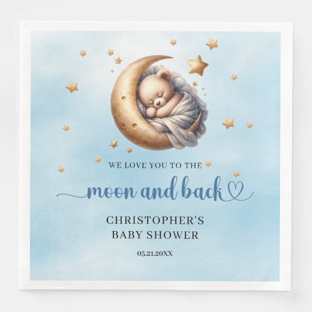 Blå och guld Måne och tillbaka nalle Pappersservett (Framsida)