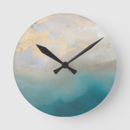 Blå och Guld Marble Clock Rund Klocka