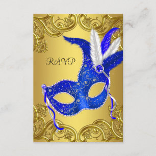 Blå och guld maskeradfest RSVP OSA Kort