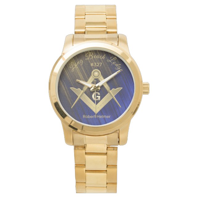 Blå och Guld Masonic Monogrammed Armbandsur (Framsida)
