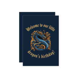 Blå och Guld Medeltida Drak födelsedagsinbjudan Inbjudningar