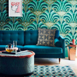 Blå och guld modern alternerande fläktdesign kudde