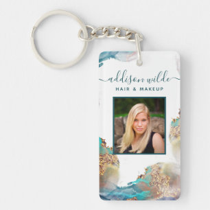 Blå Och Guld Modern Flytande Vattenfärgssalong ID Nyckelring