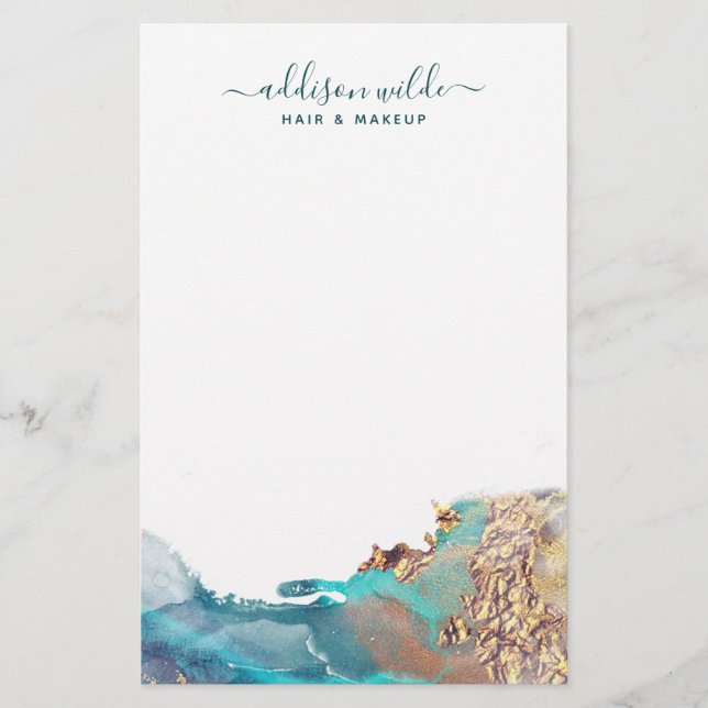 Blå och guld modern konst flytande akvarellbläck brevpapper (Framsida)