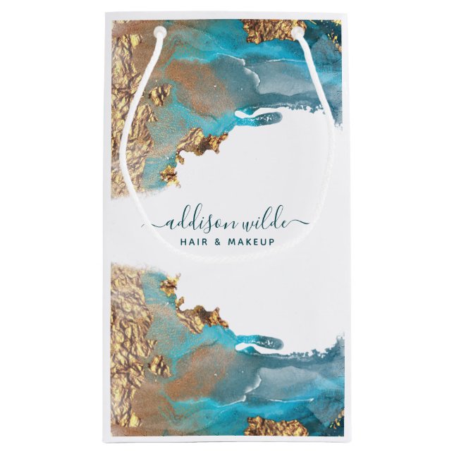 Blå Och Guld Modern Konst Flytande Bläck Affär  (Baksidan)