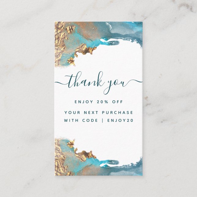 Blå Och Guld Modern Konst Flytande Bläck Affär Rabattkort (Framsida)