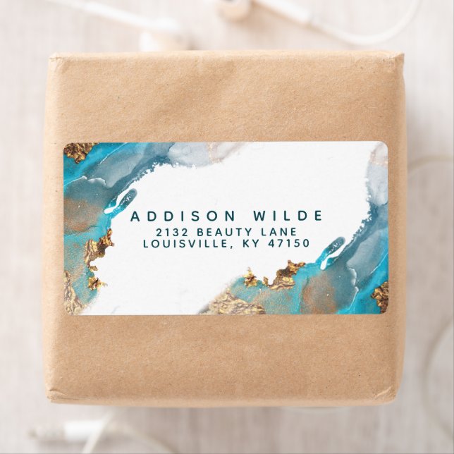 Blå Och Guld Modern Konst Flytande Bläck Frakt Fraktsedel (Insitu)