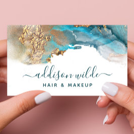 Blå Och Guld Modern Konst Flytande Vattenfärg Bläc Visitkort