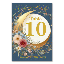 Blå och Guld Moonblomma Bröllop Bordsnummer