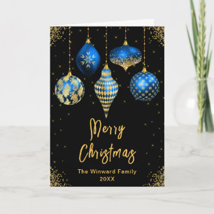 Blå och Guld Ornament God Jul Helgkort