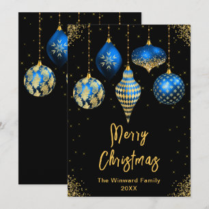 Blå och Guld Ornament God Jul Julkort