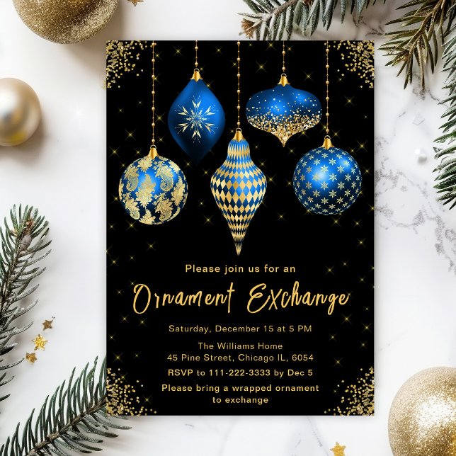 Blå och Guld Ornament Utbytesfest Inbjudningar (Skapare uppladdad)