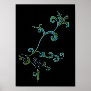 Blå och Guld ornatblomma Poster