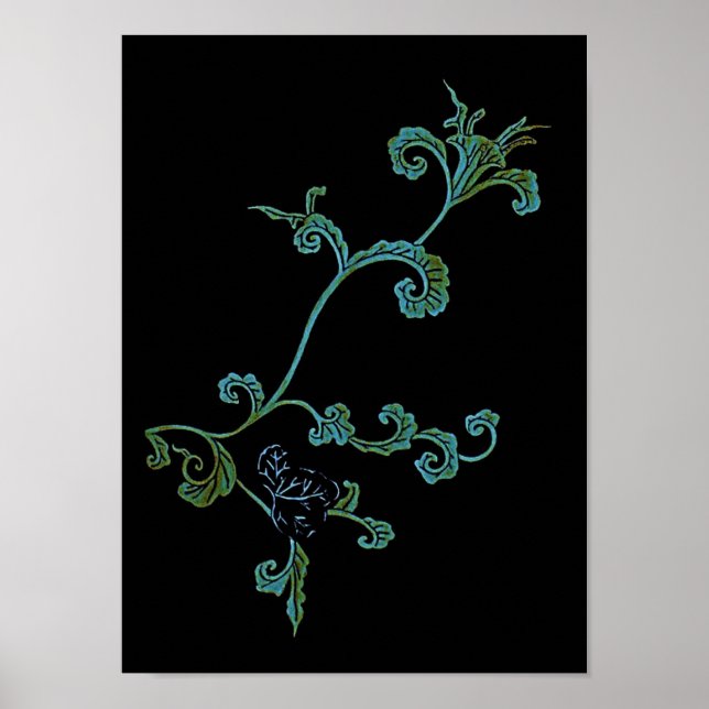 Blå och Guld ornatblomma Poster (Framsidan)