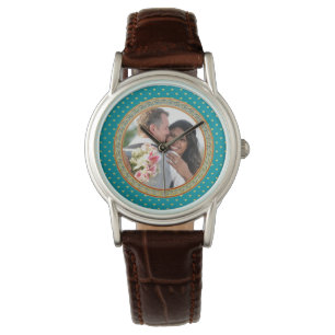 Blå och Guld Ornate Armbandsur