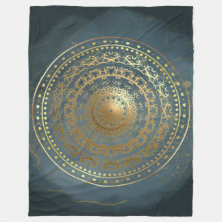 Blå och Guld ornate blomstrar Fleecefilt