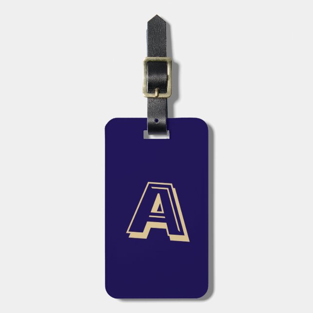 Blå och guld personlig monogram  bagagebricka (Vertikal Framsida)