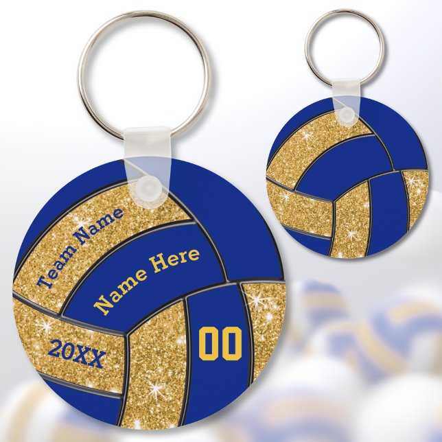 Blå och Guld-Personlig Volleyball-teamgåvor Nyckelring (Personalized Volleyball Team Gifts. Cheap Volleyball Gifts for Girls. Custom Volleyball Keychains.)