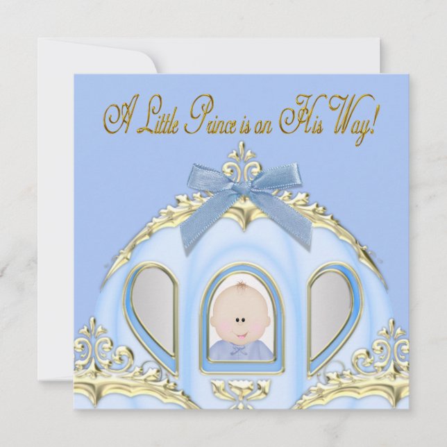 Blå och guld Prins Baby Shower Inbjudningar (Framsida)