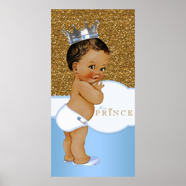 Blå och guld Prins Baby Shower Poster (Framsidan)