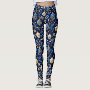 Blå och Guld prydnadsjulformgivning Leggings
