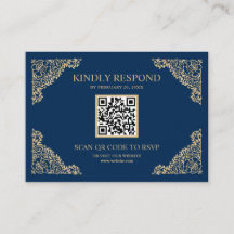 Blå och Guld Ram QR-kod RSVP Bröllopswebbplats