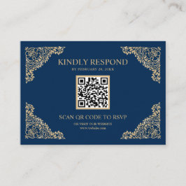 Blå och Guld Ram QR-kod RSVP Bröllopswebbplats Tilläggskort