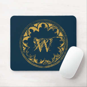 Blå och Guld Rustic Vintage Distress Monogram Musmatta
