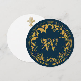 Blå och Guld Rustic Vintage Distress Monogram Tack Kort