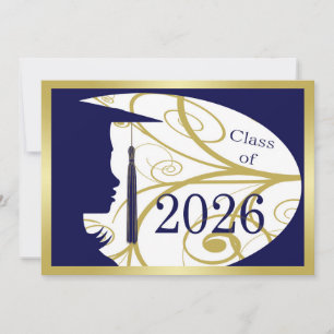 Blå och guld Siluett 2026-kort Inbjudningar