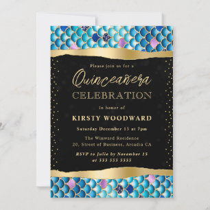 Blå och Guld Självskal Quinceanera Inbjudningar