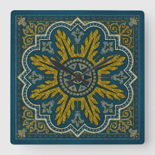 Blå och Guld Star Point Deco Fyrkantig Klocka
