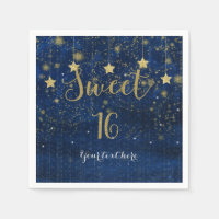 Blå och guld stjärnig himmel Sweet 16-fest