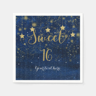 Blå och guld stjärnig himmel Sweet 16-fest Pappersservett