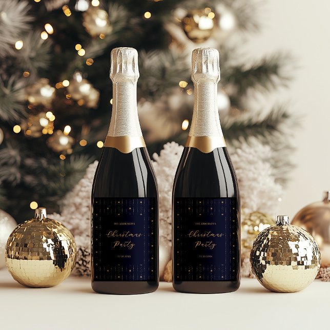 Blå och Guld stjärnor jul Party Vinflaska Etikett (Skapare uppladdad)