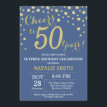 Blå och Guld Surprise 50:e födelsedagspresenten Di Inbjudningar<br><div class="desc">50:e födelsedagsinbjudan med Blue och Guld Glitter Diamond. Konfetti Guld. Vuxen födelsedag. Manliga Manar eller Kvinnor födelsedag. Om du vill göra ytterligare anpassningar klickar du på knappen Anpassa och användor verktygen som är utformat för att ändra mallen.</div>